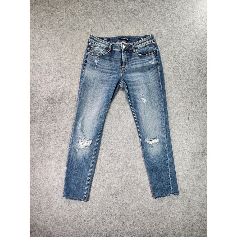Vigoss Jeans Womens 28x29‎ Classic Fit Jagger Skinny Distressed Medium Wash
